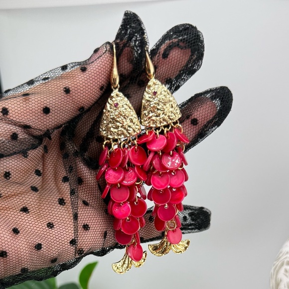 Zara Fish Tassel Earrings. Gold&Red - Picture 7 of 7